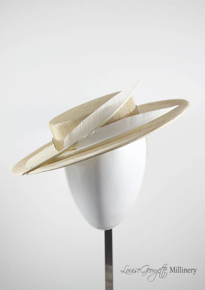 Straw boater with two feathers